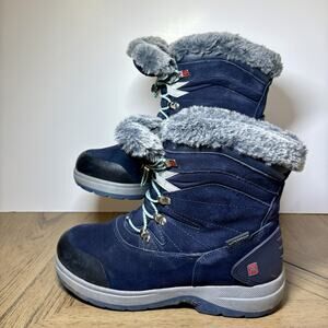 Swiss Tech Womens Blue Suede Waterproof Thinsulate Snow Boots Size 8